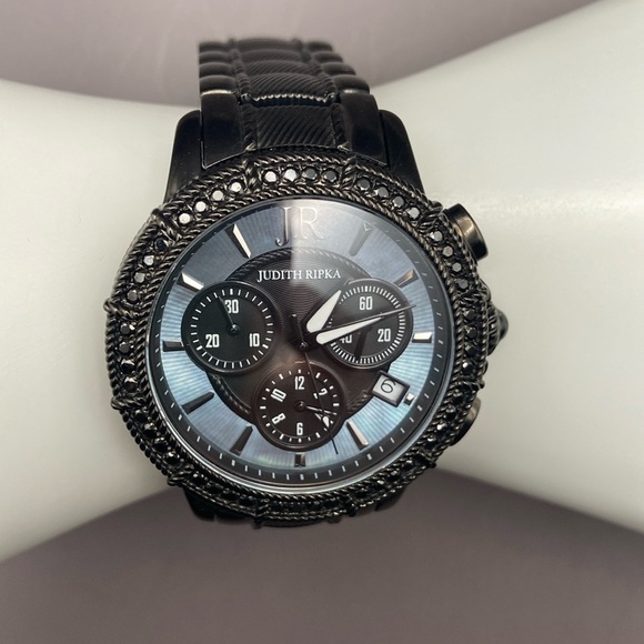 Judith Ripka Stainless Steel Chronograph Textured Watch Black Average main image 7